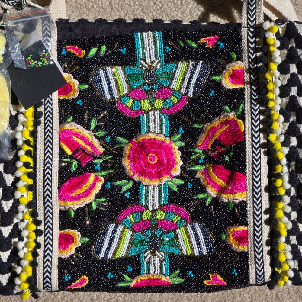 NWT America & Beyond Embellished Beaded Embroidered Tote--Midnight Butterflies - Picture 7 of 10